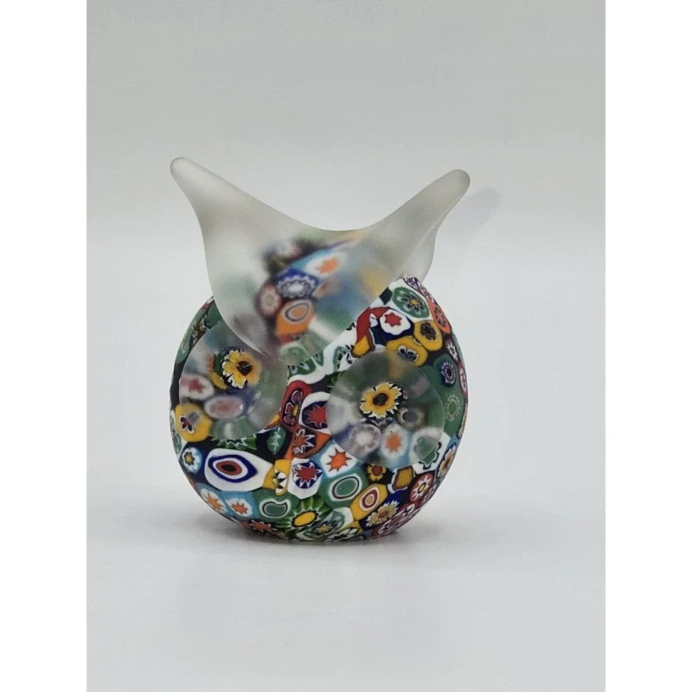 Murano Glass Millefiori Owl Figurine Frosted Paperweight‎ 2.75